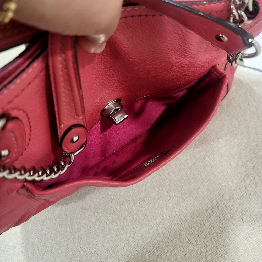 ​Coach Poppy Taylor East West Tote Pink Pebbled Leather Silver Chain 24083 - Picture 7 of 17